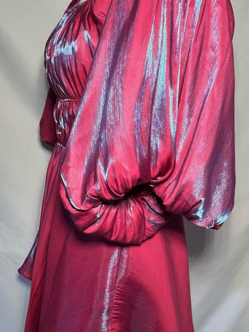 Altar'd State Shimmery Raspberry Off-Shoulder Puff-Sleeve Dress - Picture 4 of 10